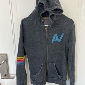 Aviator Nation 5 Stripe zip front hoodie sweat shirt, Vintage